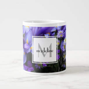 Caneca De Café Grande Iris púrpura, floral personalizada, acrescentar no