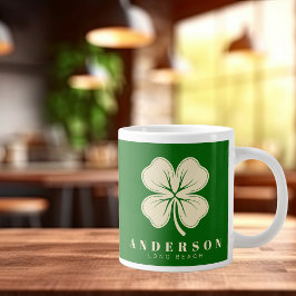 Caneca De Café Grande Irish Lucky Four Folheto com Nome Verde