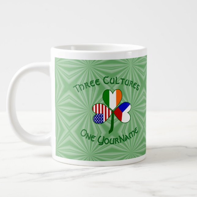 Caneca De Café Grande Irlanda Checa EUA Sinalizador Shamrock Personaliza (Esquerda)