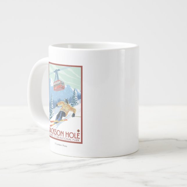 Caneca De Café Grande Jackson Hole, Wyoming Skier e Tram (Frente Esquerda)