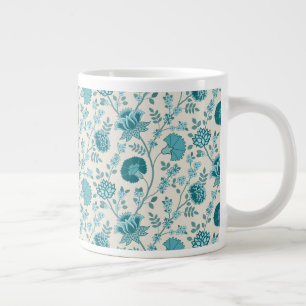 Caneca De Café Grande Jacobean Floral Pattern Teals on Cream