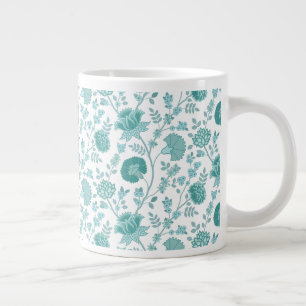 Caneca De Café Grande Jacobean Floral Pattern Teals on White