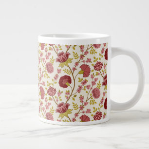 Caneca De Café Grande Jacobean Floral Reds Pinks Dourado Cream