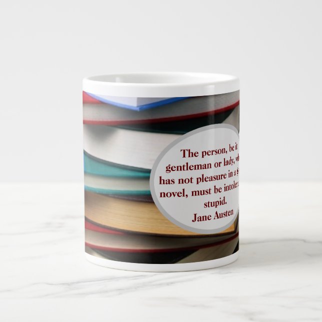 Caneca De Café Grande Jane Austen pleasure of novel (Frente)