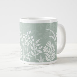 Caneca De Café Grande Jardim Botânico Floral de Folclore em Verde Sage M