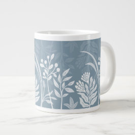 Caneca De Café Grande Jardim Botânico Floral Folk Azul Empoeirado