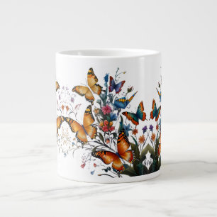 Caneca De Café Grande Jardim de Borboleta Branca