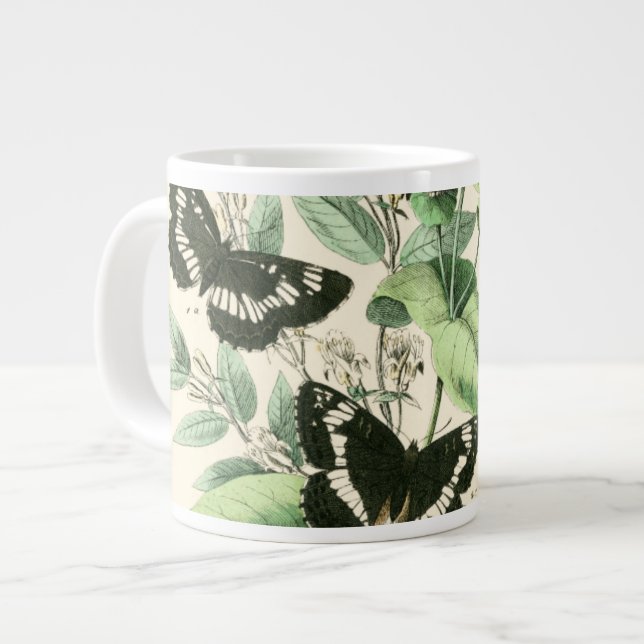 Caneca De Café Grande Jardim de Borboletas e Flores (Frente Esquerda)