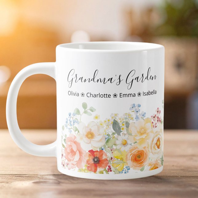 Caneca De Café Grande Jardim de Flores da Vovó Personalizado Floral Enso (Criador carregado)