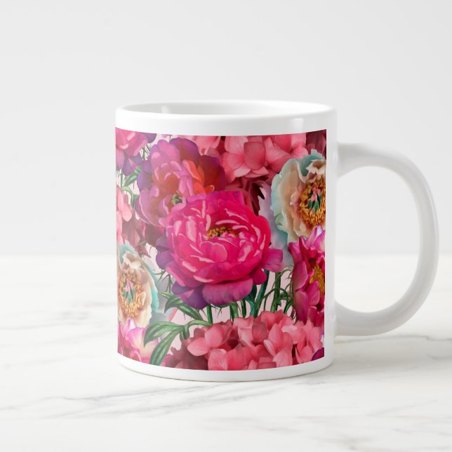 Caneca De Café Grande Jardim de flores românticas (Direita)