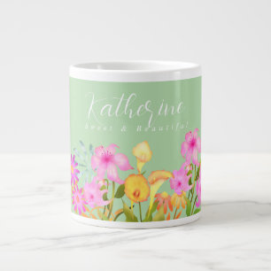 Caneca De Café Grande Jardim Floral Pale Green