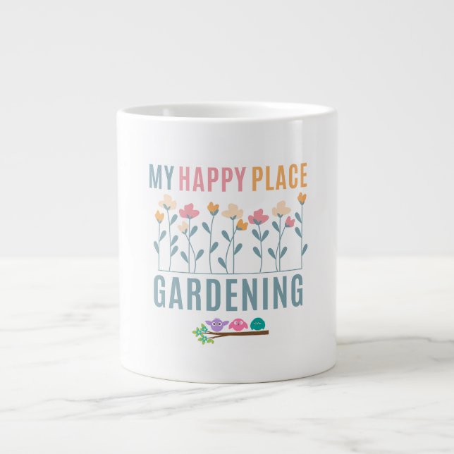 Caneca De Café Grande Jardinagem: Meu Lugar Feliz (Frente)