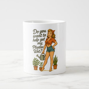 Caneca De Café Grande Jardineiro Pin-Up Atrevido Design de Pun Planties