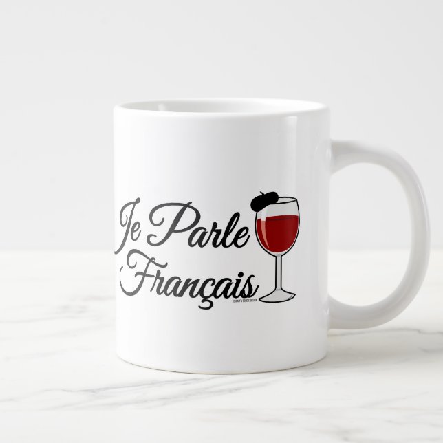 Caneca De Café Grande Je Parle Francais Eu falo vinho francês beret (Direita)