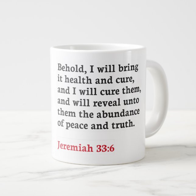 Caneca De Café Grande Jeremiah 33:6 - Jumbo Mug (Frente Esquerda)