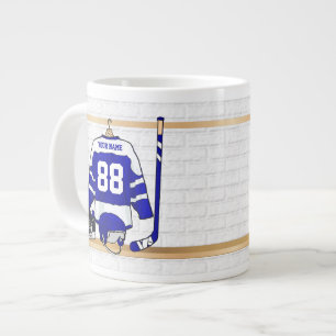 Caneca De Café Grande Jersey Personalizada de Hóquei no Gelo Azul e Bra