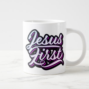 Caneca De Café Grande Jesus Primeiro Pinos e Púrpura