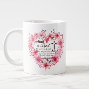 Caneca De Café Grande João 3:16 Versículo da Bíblia do Coração Floral