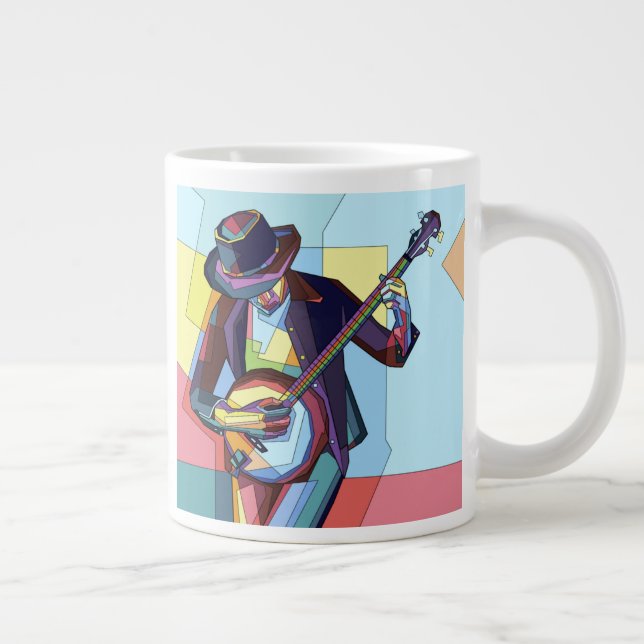 Caneca De Café Grande Jogador de Banjo Estilizado, músico (Direita)