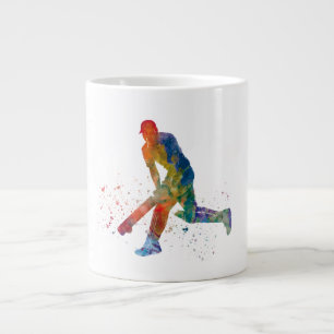Caneca De Café Grande Jogador de críquete em aquarela