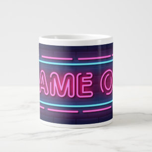 Caneca De Café Grande Jogo Legal e Colorido Sinal Neon Simulada Ligada