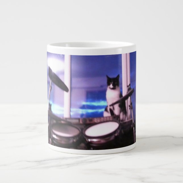 Caneca De Café Grande Jumbo Blues Drummer Cat Mug (Frente)