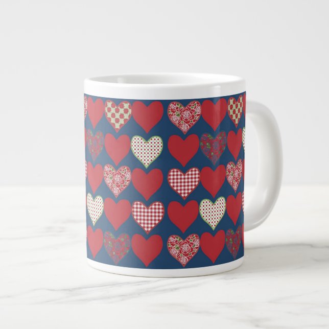 Caneca De Café Grande Jumbo Coffee Mug, Hearts on Midnight Blue (Frente Esquerda)