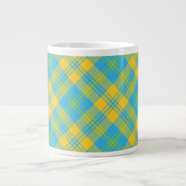 Caneca De Café Grande Jumbo Coffee Mug: Xadrez Azul, Amarelo, Verde