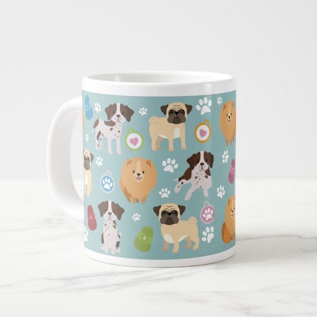 Caneca De Café Grande Jumbo de Mug Personalizado - Grupo de Cães 1 (Frente Esquerda)