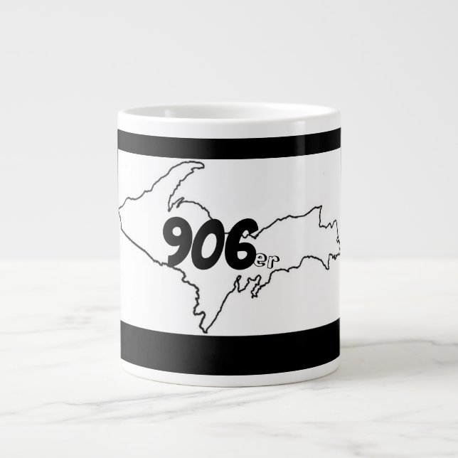 Caneca De Café Grande Jumbo Mug 906er Michigan U.P. - Preto/Branco (Frente)