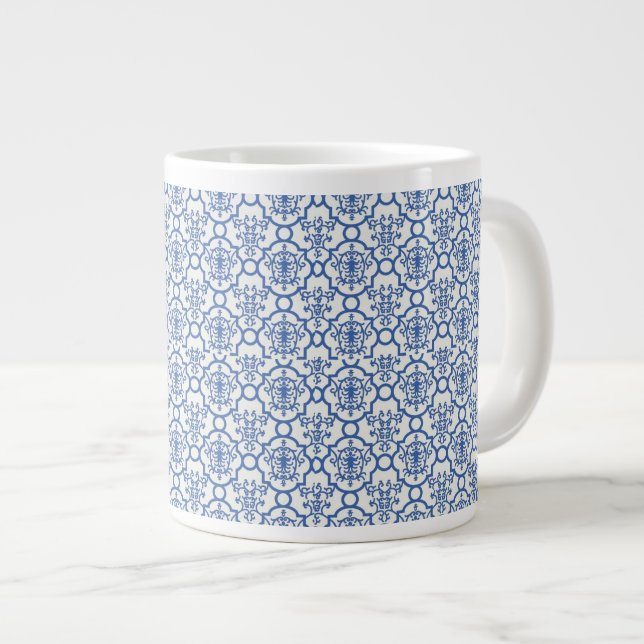 Caneca De Café Grande Jumbo Mug Blue Damask (Frente Esquerda)