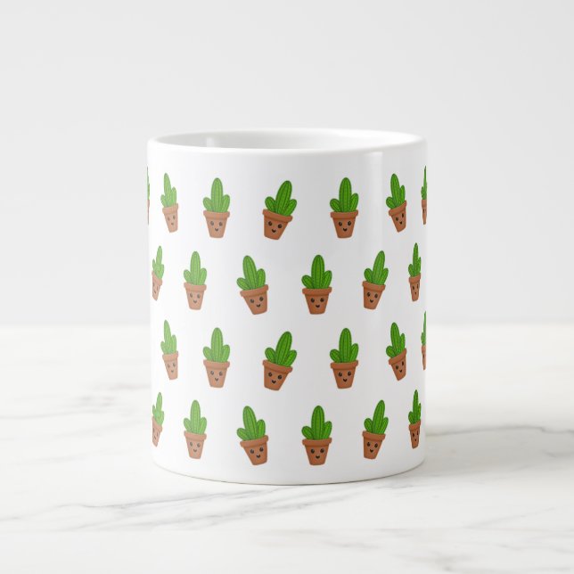 Caneca De Café Grande Jumbo Mug com Padrão de Cactus (Frente)