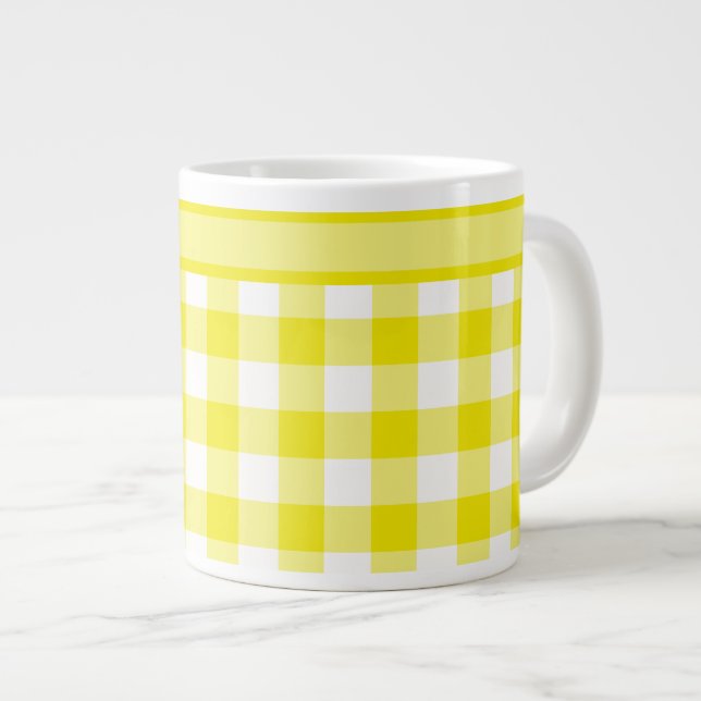 Caneca De Café Grande Jumbo Mug, Lemon Yellow Check Gingham Padrão (Frente Esquerda)
