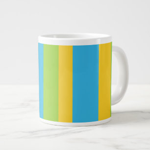 Caneca De Café Grande Jumbo Mug: Turquesa, Amarelo, faixas verdes