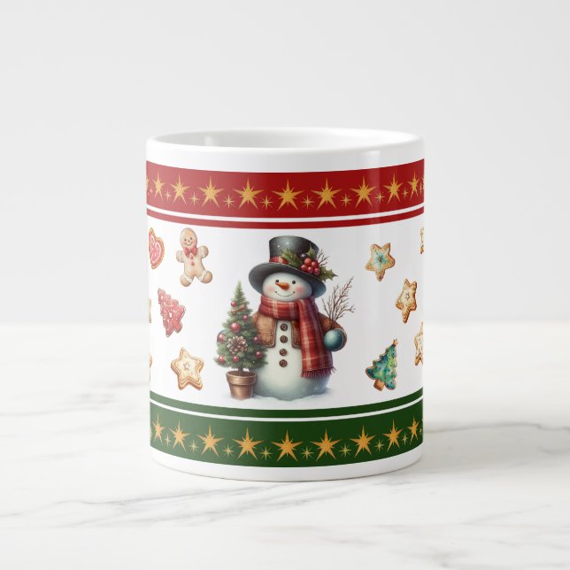 Caneca De Café Grande Jumbo Mug with Snowman and Christmas Cookies (Frente)