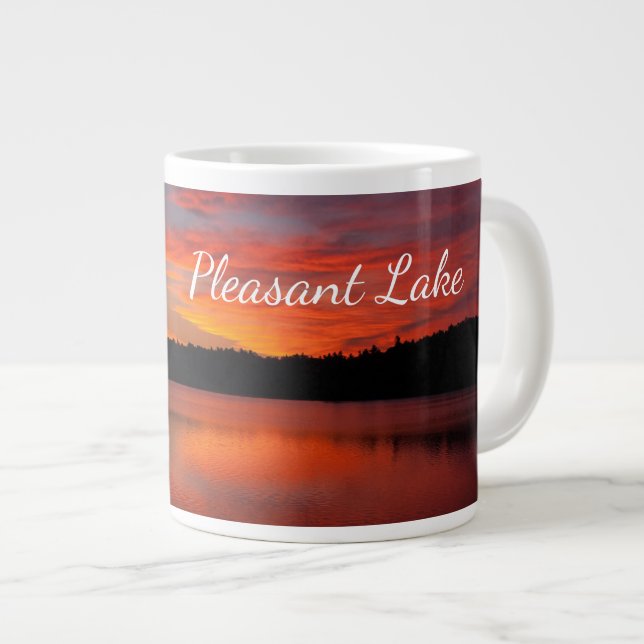 Caneca De Café Grande Jumbo Pleasant Lake Sunset (Frente Esquerda)