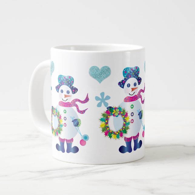 Caneca De Café Grande Jumbo Snowman Kaleidoscope Coleção de Natal (Frente Esquerda)