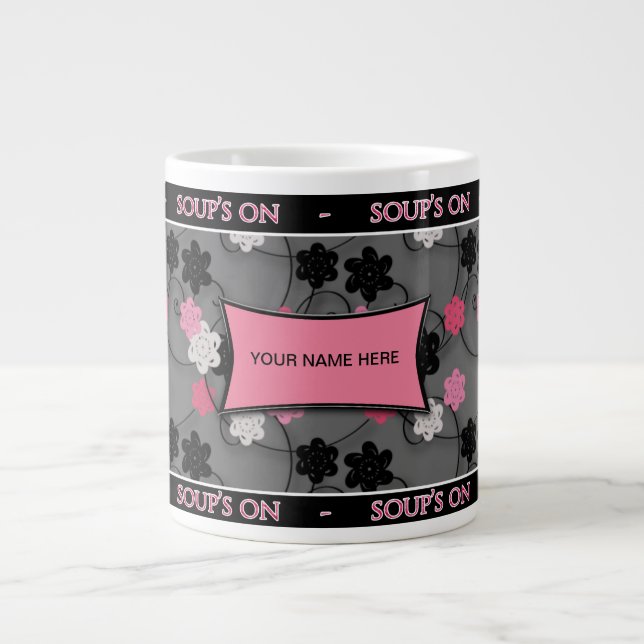 CANECA DE CAFÉ GRANDE JUMBO SOUP MUG - PINK/BLACK/PRATA (Frente)