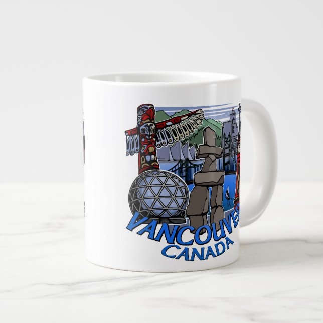 Caneca De Café Grande Jumbo Vancouver Café Mug Native Art Cup (Frente Esquerda)