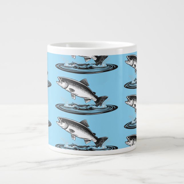 Caneca De Café Grande jumping atlantic salmon fish (Frente)