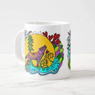 Caneca De Café Grande Kaleidoscope Howling Wolf -    WhiteMUG