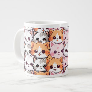 Caneca De Café Grande Kawaii Cat feline Kitten rosto rabisco impressão