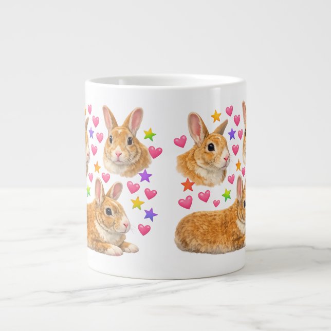 Caneca De Café Grande kawaii cute y2k rainbow rabbit bunny (Frente)