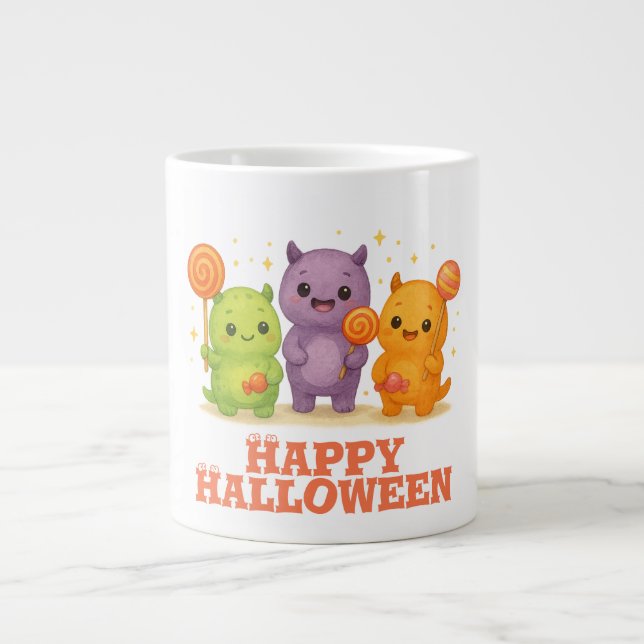 Caneca De Café Grande Kawaii Monsters & Lollipops Halloween (Frente)