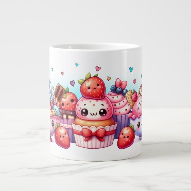 Caneca De Café Grande Kawaii Strawberry Sweets e Sorvetes Amigos (Frente)