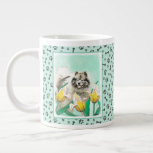 Caneca De Café Grande Keeshond em Tulips pintando uma linda arte canina