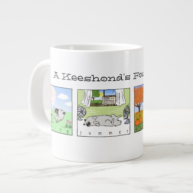 Caneca De Café Grande Keeshond gosta das quatro montanhas - arte canina  (Frente Esquerda)