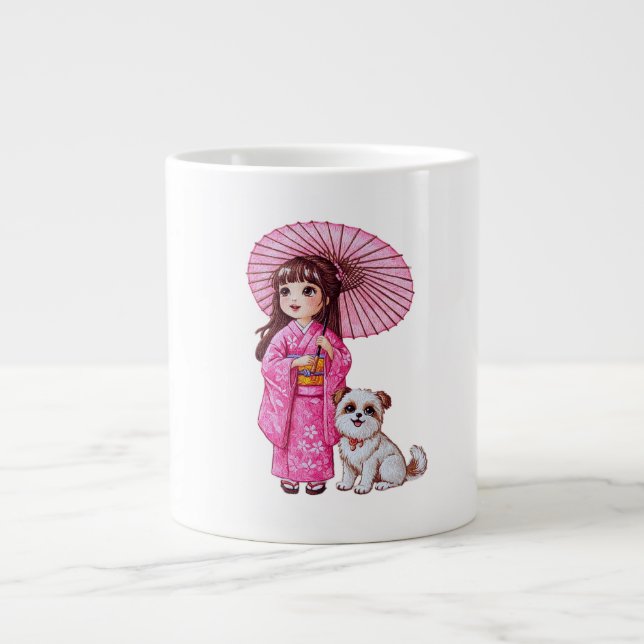 Caneca De Café Grande Kimono Cutie e Puppy Mug (Frente)