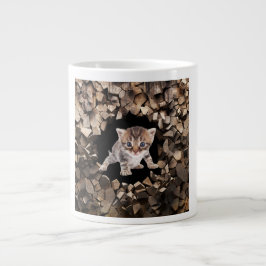Caneca De Café Grande Kitten Purgando Através Da Cama De Parede