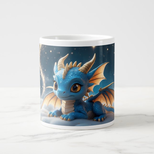 Caneca De Café Grande Kleiner blauer Dino auf einer Wolke  (Frente)